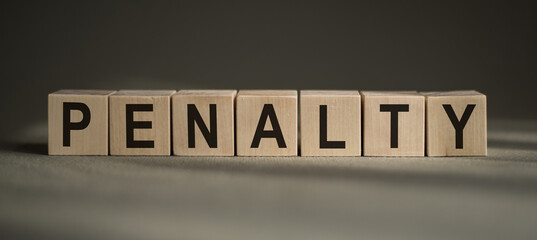 PENALTY word made up of building blocks on gray background.