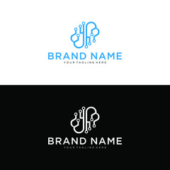 Connected Dot Line Brain Logo Template