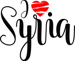 I Love Syria Country Name Bold Calligraphy Black Color Text With Red Heart 