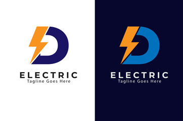 Abstract Letter D Electric Logo, Letter D and thunder bolt combination, Flat Design Logo Template, vector illustration - obrazy, fototapety, plakaty