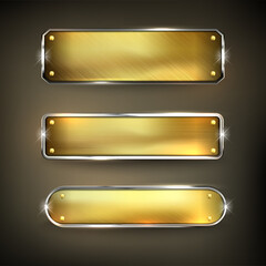 Golden iron web set button on black background