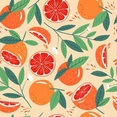 Seamless grapefruit pattern. Modern design for paper, covers, cards, fabrics, interior items and other users. Vector illustration.