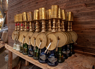 Group of  glass  shisha appliance on the  counter,