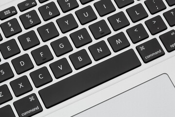 new silver color keyboard of the laptop close up