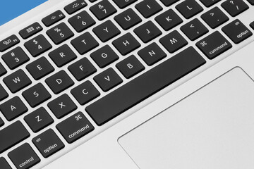 new silver color keyboard of the laptop close up