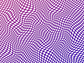 Moving 3d wavy abstract background. Winding geometric purple hills oval white cells with illusionary flow twisted pink.
