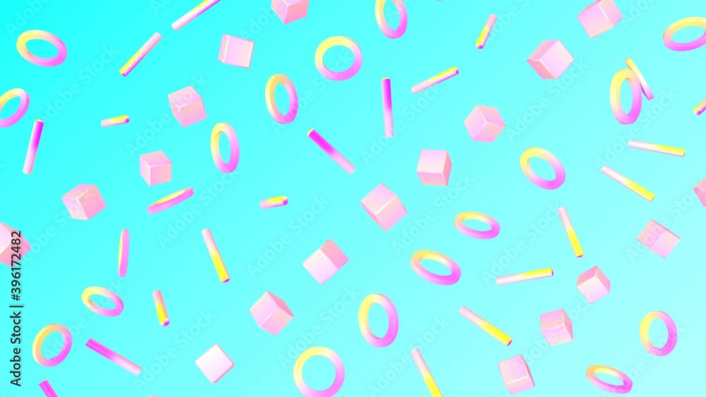 Poster iridescent 3d shapes moving slowly on a turquoise background. abstract splash. 3d render