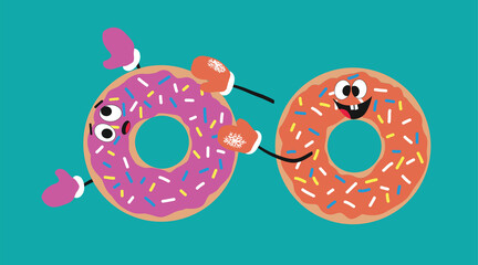 fun glazed donuts with eyes and mittened hands