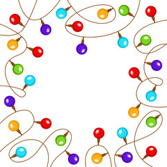 Template for New Year's greetings. Merry Christmas. New Year card with glowing garlands Vector.