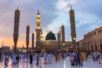 Medina / Saudi Arabia - 16 Sep 2013 : Muslim pilgrims entering to Masjid al-Nabawi ( Prophet's...