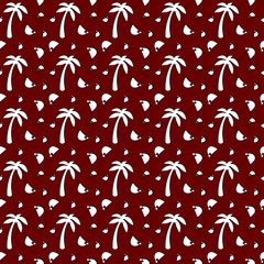 Palms and hoods Christmas pattern. White on red. Black outline. Seamless pattern. Seamless pattern.