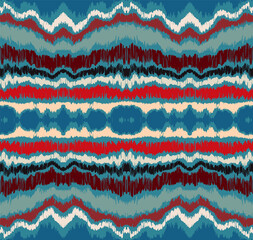 Ikat border. Geometric folk ornament. Ink on clothes. Tribal vector texture. Seamless striped pattern in Aztec style. Ethnic embroidery. Indian, Scandinavian, Gypsy, Mexican, African rug.