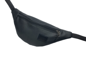 Black belt bag isolated on white background. Close-up.