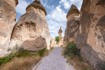 Sandstone in the canyon near Cavusin village, Cappadocia, Nevsehir Province,