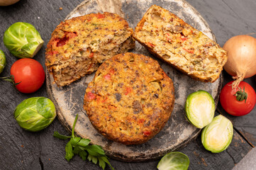 Fresh veggie burgers made from vegetables, beans and legumes, tasty vegan food