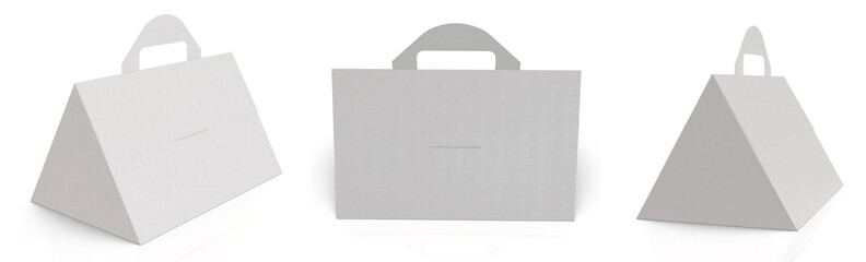 3D rendering - High resolution image white custom carrier box template isolated on white background, high quality details of cardboard