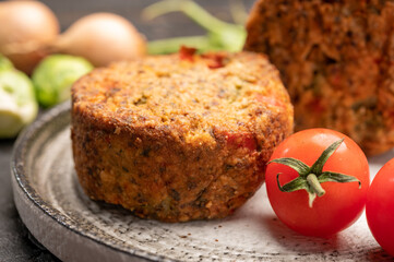 Fresh veggie burgers made from vegetables, beans and legumes, tasty vegan food