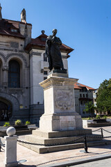 Museum of National History and Archeology and the Ovidiu latin poet statue. Constanta, Romania.