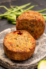 Fresh veggie burgers made from vegetables, beans and legumes, tasty vegan food