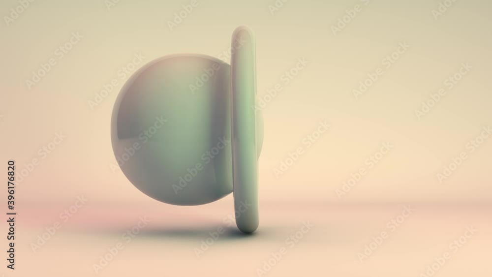 Poster 3d animation of a beautiful abstract white cube that turns into a sphere and passes through a ring-s