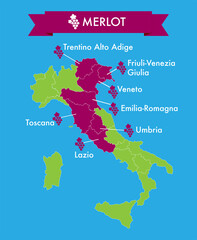 Merlot cultivation regions of Italy vector illustration