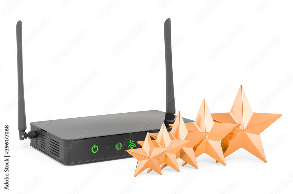 Poster customer rating of router concept. 3d rendering