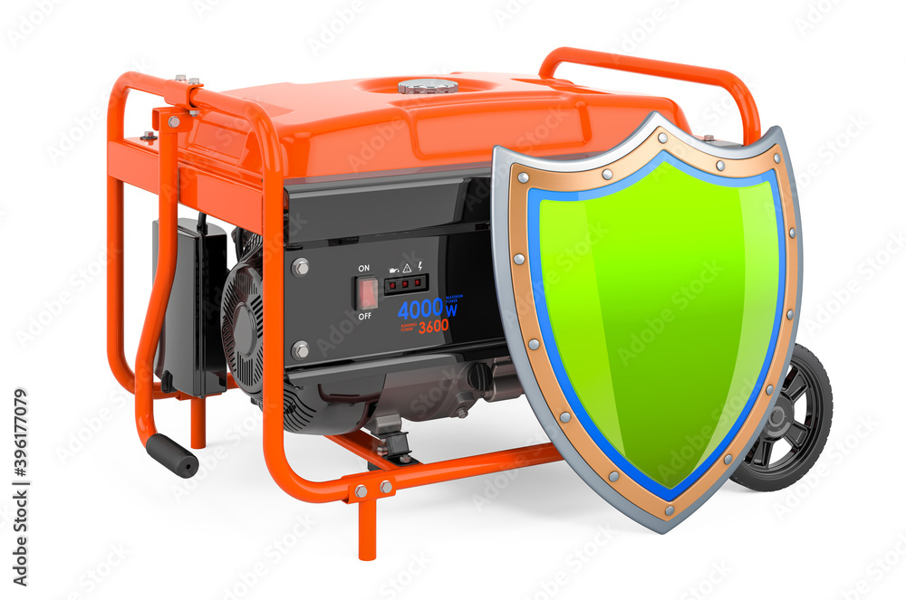 Poster gasoline generator with shield, 3d rendering