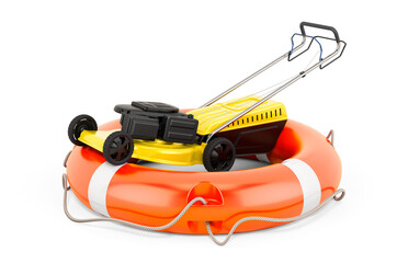 Naklejka premium Lawn mower with lifebelt, 3D rendering