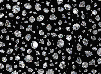 Falling diamonds on a black background. 3d illustration