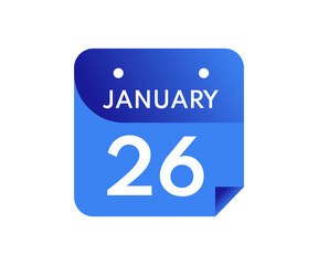 January 26 Date on a Single Day Calendar in Flat Style, 26 January calendar icon