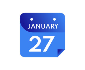 January 27 Date on a Single Day Calendar in Flat Style, 27 January calendar icon