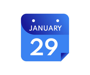 January 29 Date on a Single Day Calendar in Flat Style, 29 January calendar icon