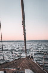 bow of sailing boat on a lake - portrait var 1