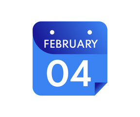 February 4 Date on a Single Day Calendar in Flat Style, 4 February calendar icon