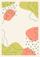 Abstract organic vector shapes, stains, lines. Natural elements in doodle style for template, cover, poster, greeting card, frame, background. Simple, stylish, minimal design. Modern graphics 