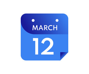 Fototapeta premium March 12 Date on a Single Day Calendar in Flat Style, 12 March calendar icon