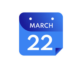 March 22 Date on a Single Day Calendar in Flat Style, 22 March calendar icon