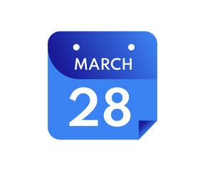 March 28 Date on a Single Day Calendar in Flat Style, 28 March calendar icon