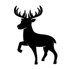 Black silhouette of Christmas horned reindeer in a minimal flat style. Vector illustration of a one single standing cute northern deer mammal animal mascot character isolated on white background