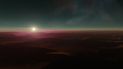alien planet landscape, view from a beautiful planet, beautiful space background 3d render