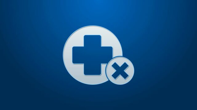 White line Cross hospital medical icon isolated on blue background. First aid. Diagnostics symbol. Medicine and pharmacy sign. 4K Video motion graphic animation.