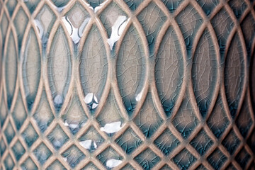 Interwoven pattern on pottery close up