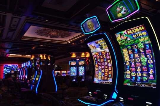 Las Vegas, USA - September 9, 2018: slot machines at Treasure Island Casino.
