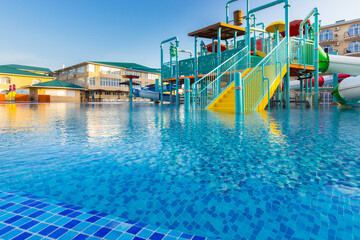 Public outdoor resort aeria with swimming pool