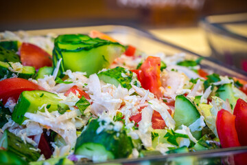 Served tasty vegeterian meal close up view.