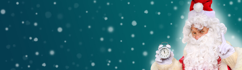 male santa claus with a white beard, medical mask, concept of christmas, waiting for gifts, preventive examination, treatment people from covid-19