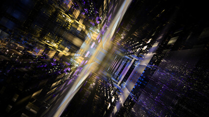 3D illustration of abstract fractal for creative design looks like modern city techno structure.
