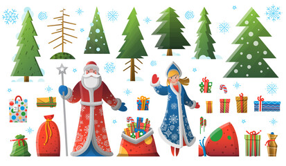 New Year Christmas elements, Father Frost Snow Maiden