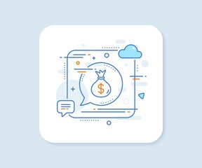Money bag line icon. Abstract square vector button. Cash Banking currency sign. Dollar or USD symbol. Money bag line icon. Speech bubble concept. Vector