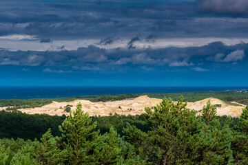 Beautiful see landscape from lighthouse, panorama, dune close to Baltic See, Slowinski National Park, Poland